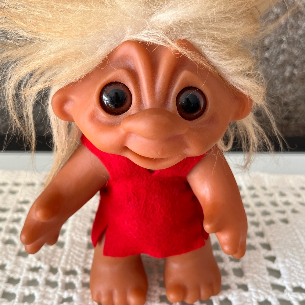 Vintage 1977 DAM Trolls Doll with Bright Red outfit